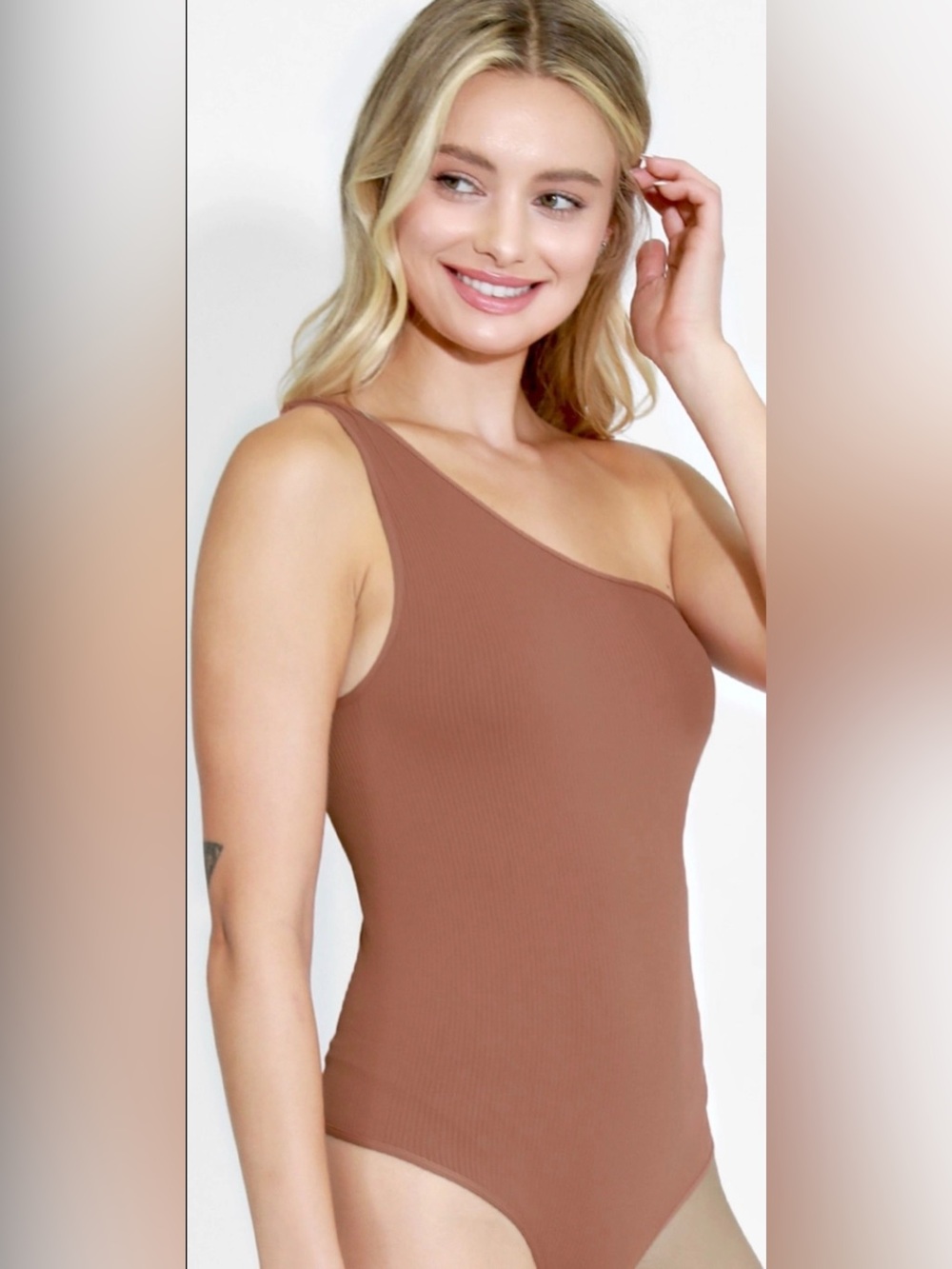 One-Shoulder Ribbed Tank Top — Terracotta